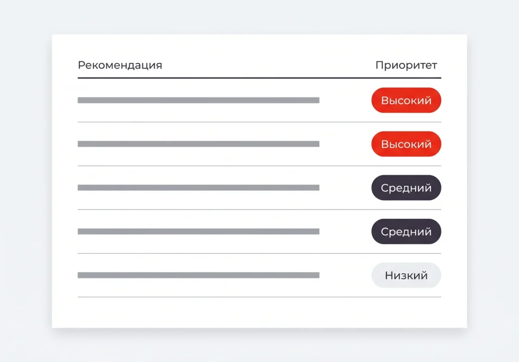Список рекомендаций по итогам аудита маркетинга с приоритетами и затратами